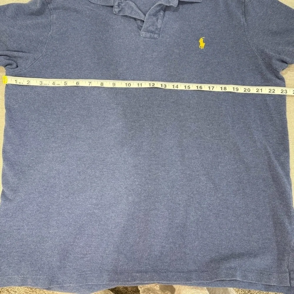 Polo Ralph Lauren Mens XL Custom Fit Blue Heather Short Sleeve Polo Shirt Yellow